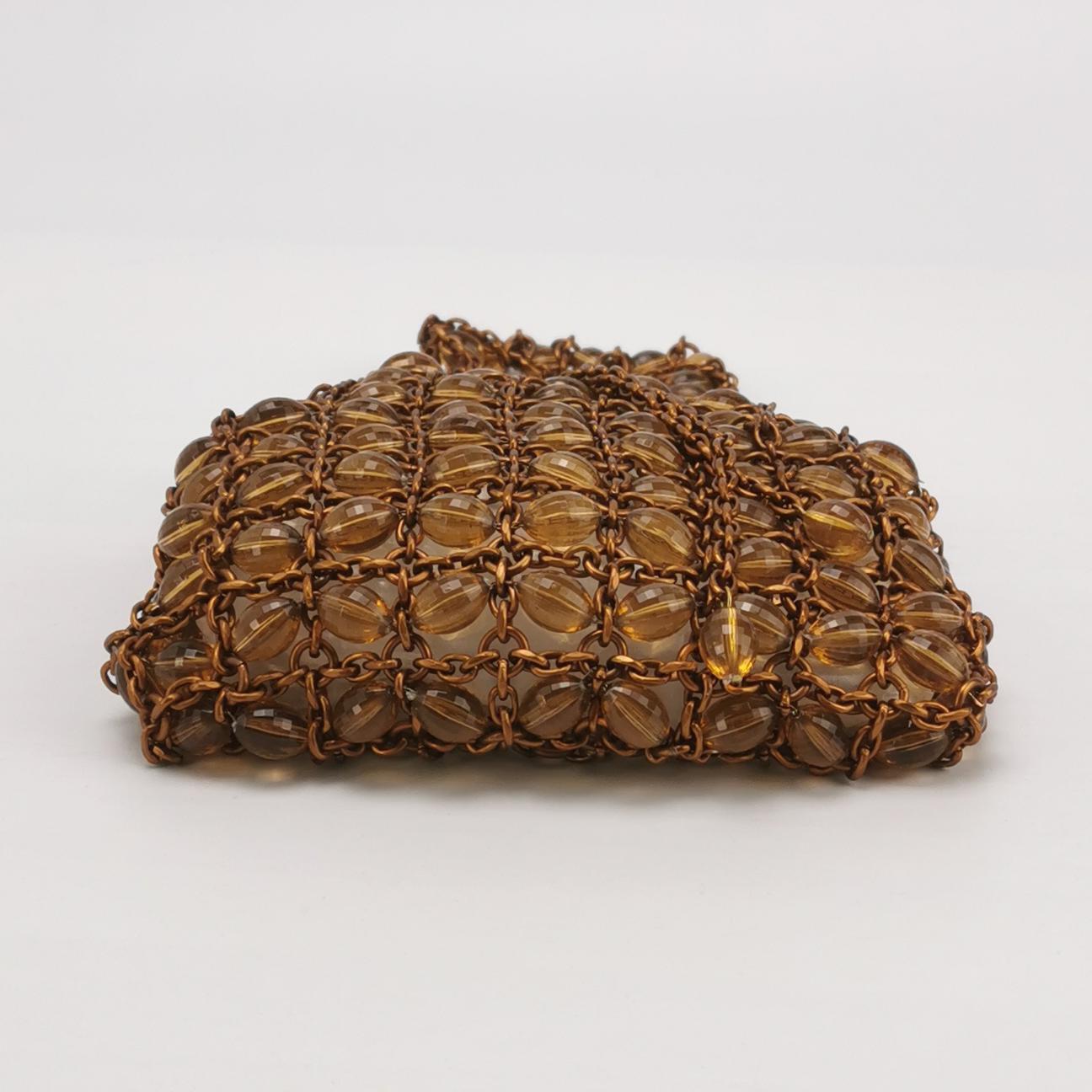 Bottega Veneta Vintage Brown Copper Beaded and Metallic Net Hobo Bag en vente 1