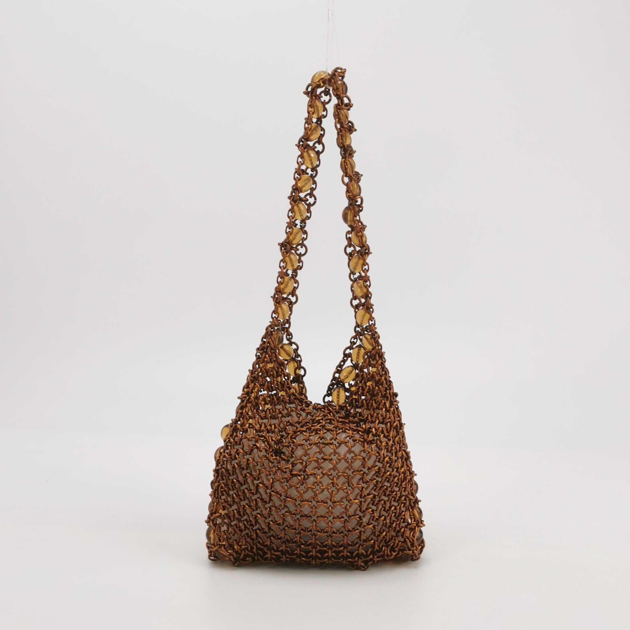 Bottega Veneta Vintage Brown Copper Beaded and Metallic Net Hobo Bag Pour femmes en vente