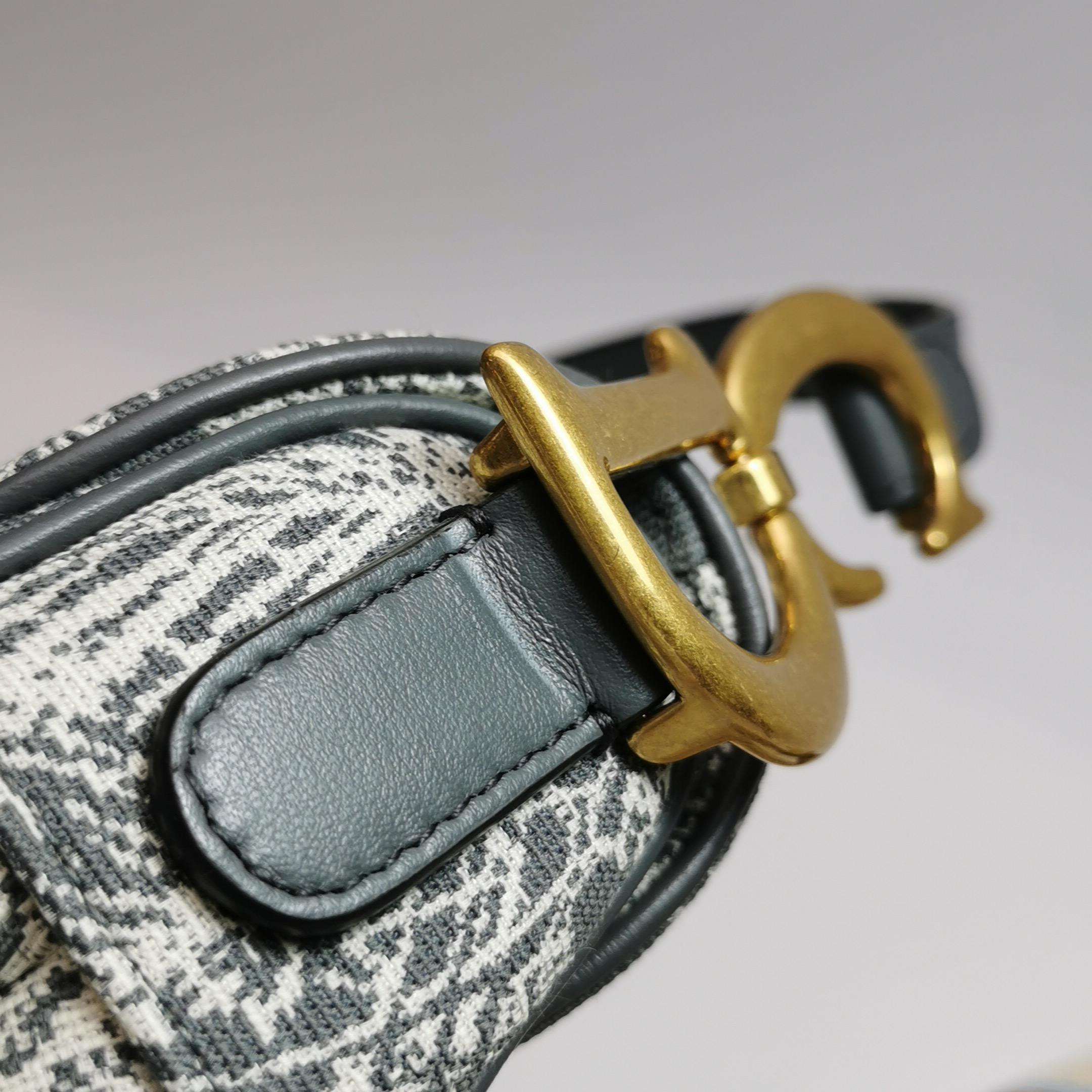 Christian Dior Sattel Medium Grau Canvas Tierdrucke Tiger Schlange Affe im Angebot 9