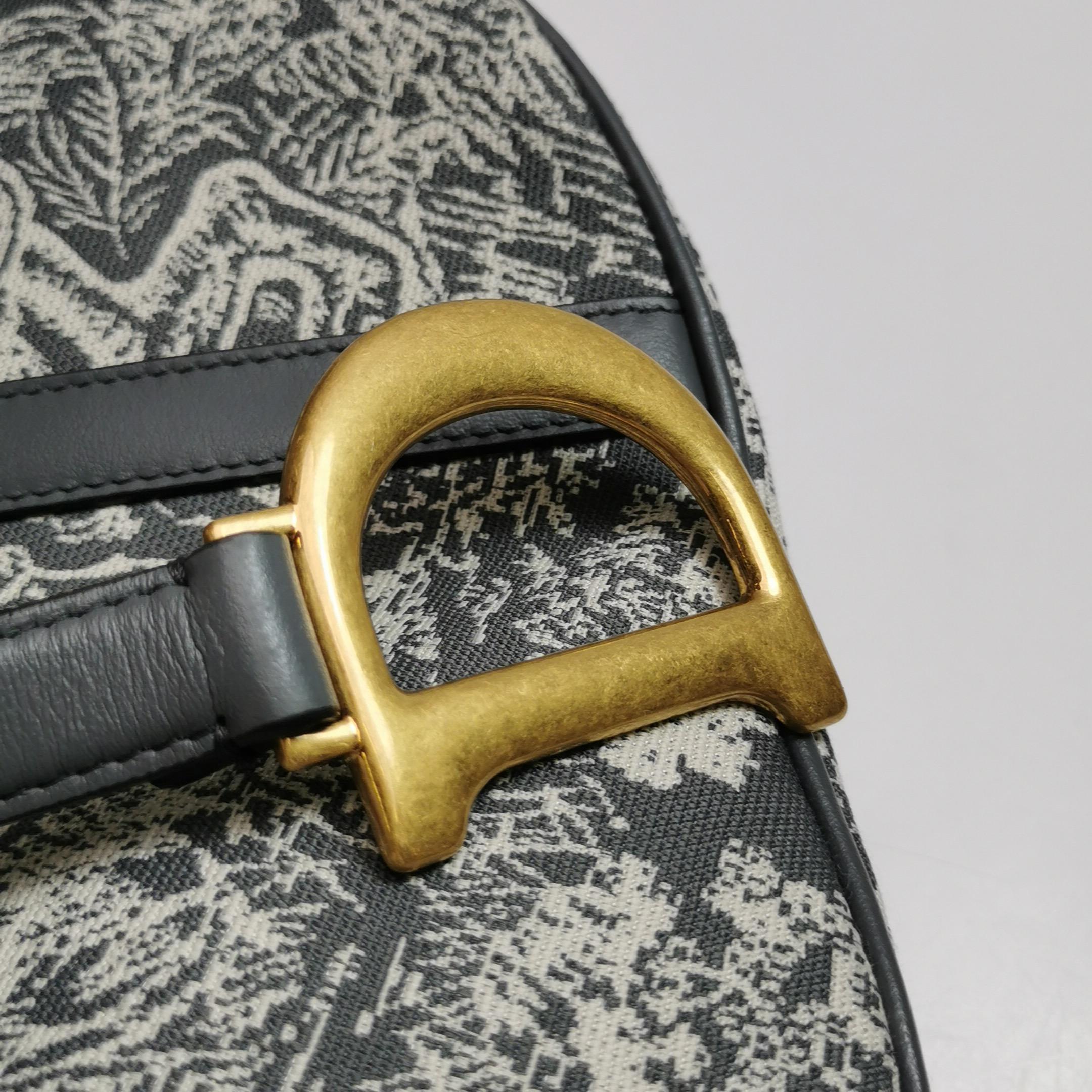 Christian Dior Sattel Medium Grau Canvas Tierdrucke Tiger Schlange Affe im Angebot 7