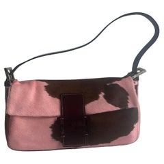 Fendi Baguette Pony-style Calfskin Leather Shoulder Bag in Pink Cow Print