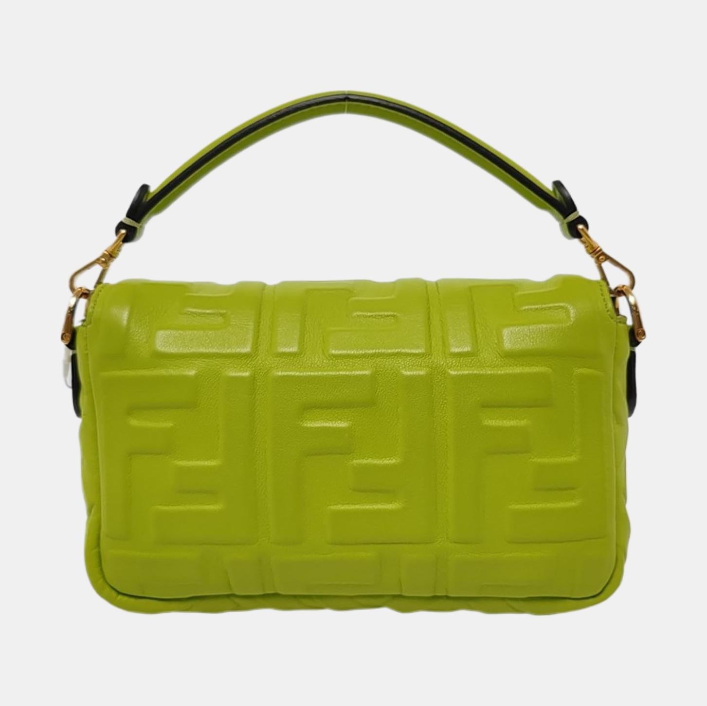 Fendi Baguette Mini Grüne Nappa Leder-Umhängetasche Damen im Angebot