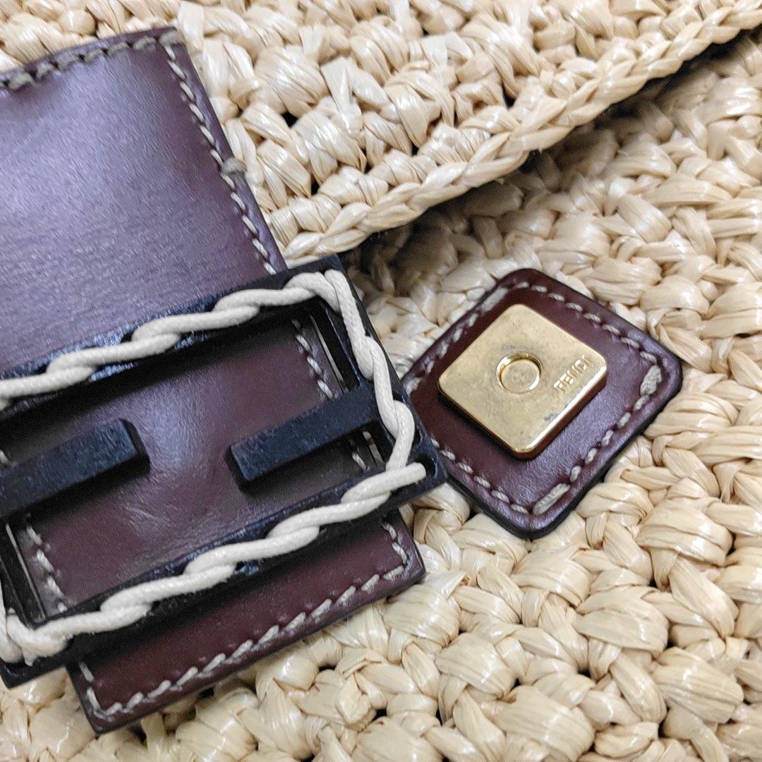 Fendi Baguette Medium Beige Raffia Brown Leather Crossbody Bag en vente 6