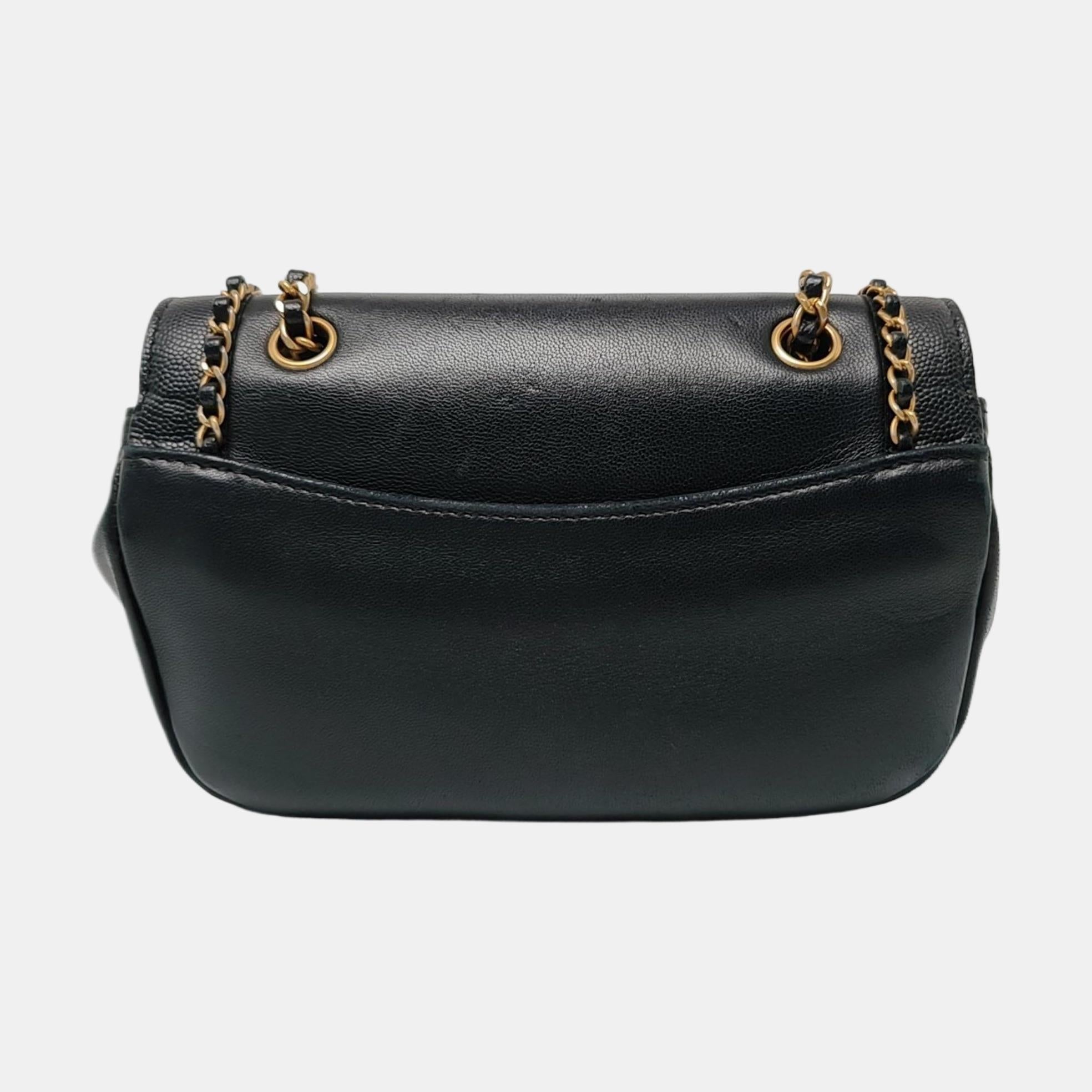 Chanel Lovely Ketten-Klappentasche aus schwarzem Kalbsleder mit goldener Hardware 2018-19 Damen im Angebot