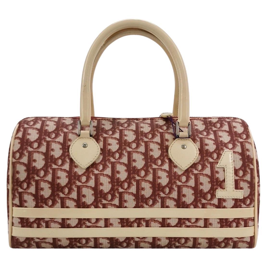 Dior n. 1 Rasta Trotter Bowling Bag Red Oblique Canvas White Patent Leather