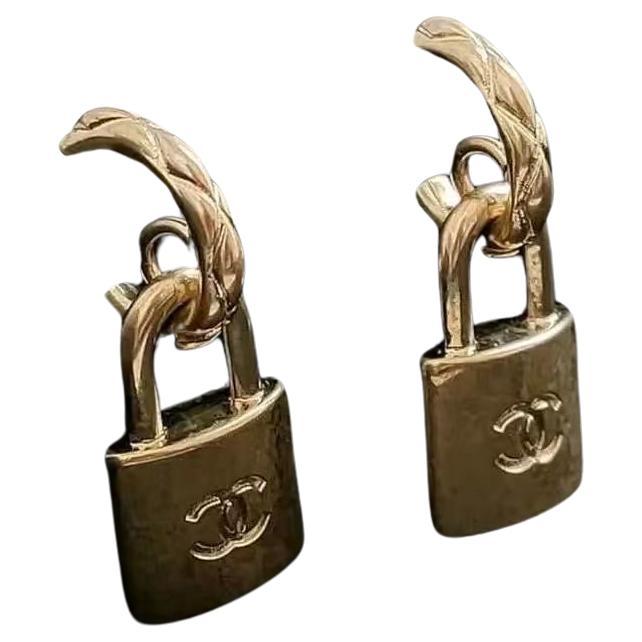 Chanel Padlock Gold-tone Earrings For Sale