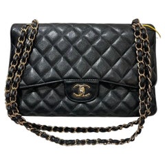 Chanel Classic Flap Jumbo 2012 Black Caviar Leather Double Flap Gold Hardware