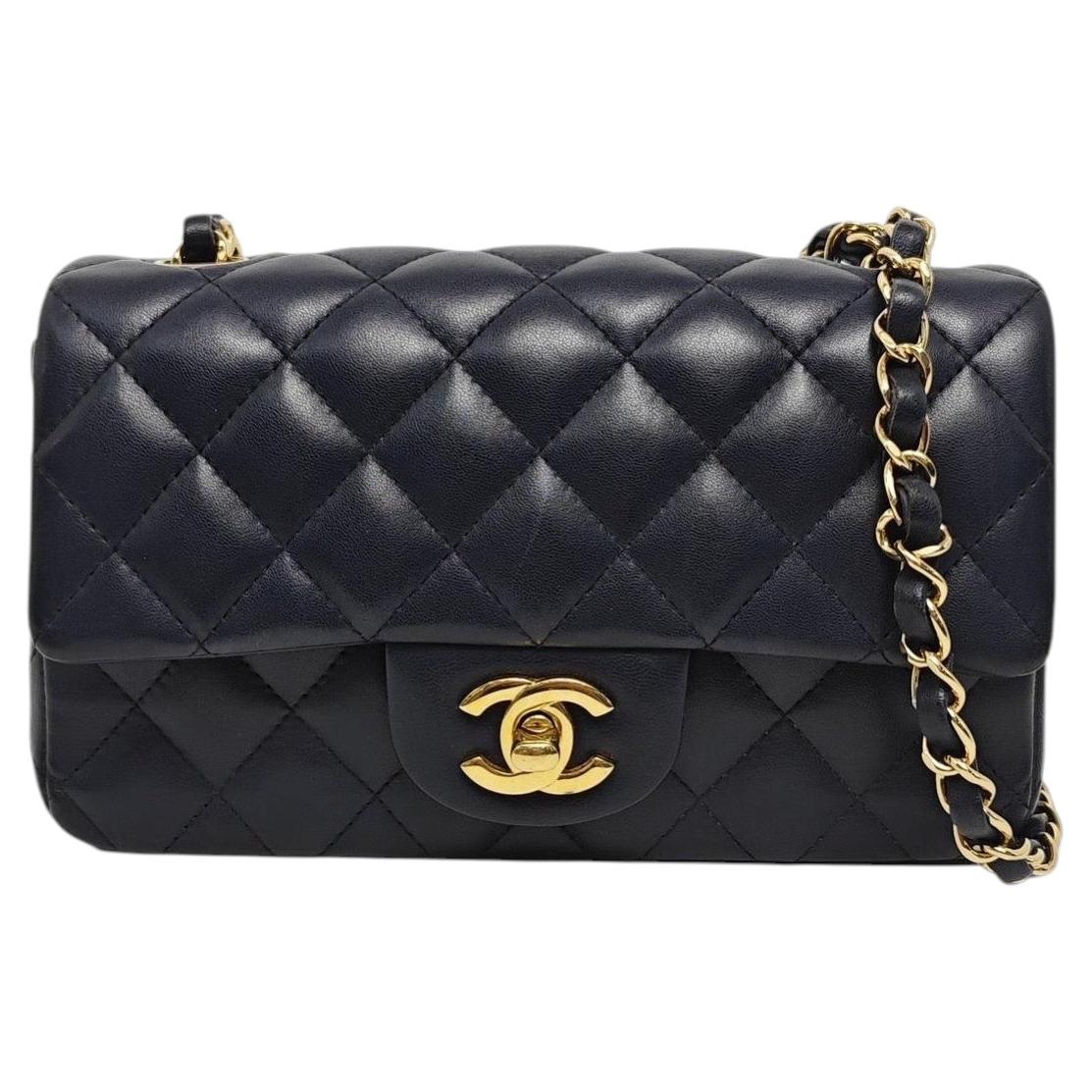 Chanel Classic Flap Rectangular Mini 2015 Navy Lambskin Gold Hardware