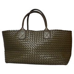 Bottega Veneta Cabat Large Intreccio Leather Tote Bag Dark Olive Green