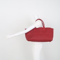 Bottega Veneta Cabat Large Intreccio Leather Tote Bag Red 40cm