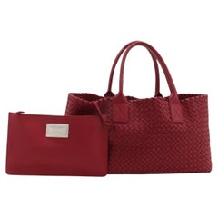 Bottega Veneta Cabat Large Intreccio Leather Tote Bag Red 40cm