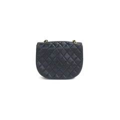 Chanel Vintage Half Moon Flap Bag Black Lambskin Leather Mega Gold Hardware