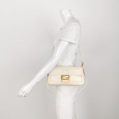 FENDI Baguette White Crinkled Patent Leather Shoulder Bag