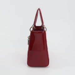 Lady Dior Medium Cherry Red Burgundy Patent Leather Silver HW Adjustable Strap