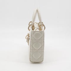 Lady D-Joy Medium White Lambskin Leather Gold Hardware with Strap