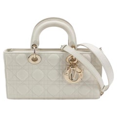 Lady D-Joy Medium White Lambskin Leather Gold Hardware with Strap