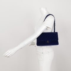 Chanel Classic Flap Medium Royal Blue Velvet Silver Hardware
