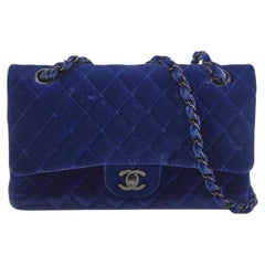 Chanel Classic Flap Medium Royal Blue Velvet Silver Hardware