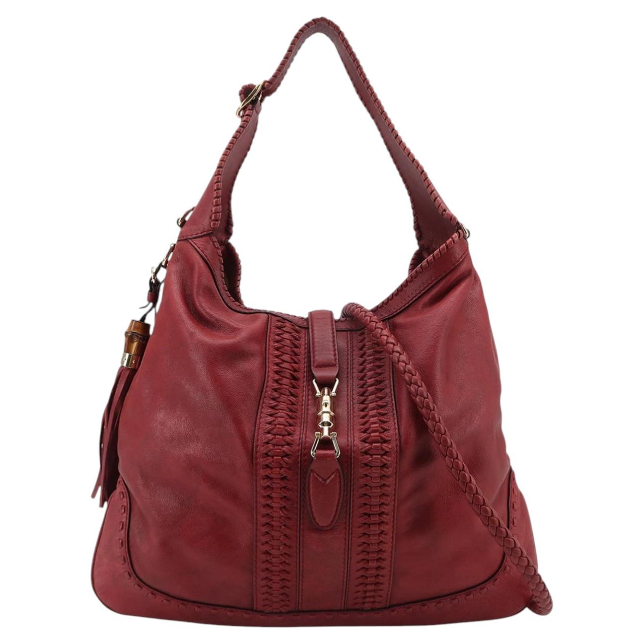 Gucci Jackie 1961 Large Red Calfskin Leather With Long Strap For Sale
