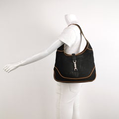 Gucci Jackie 1961 Medium Black Suede Leather with Orange Trimming Bag