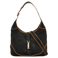 Gucci Jackie 1961 Medium Black Suede Leather with Orange Trimming Bag