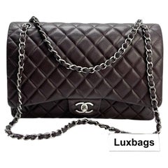 Chanel Classic Flap Jumbo Purple Caviar Leather Double Flap Silver Hardware
