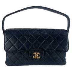 Chanel Medium Double Sided Top Handle Flap Bag Black Lambskin Leather Gold Hw