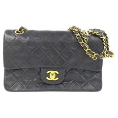 Chanel Vintage Classic Flap Small Black Lambskin Leather Double Flap 24k Gold Ha