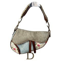 Dior Saddle 2004 Shearling Denim and Floral Shoulder Bag