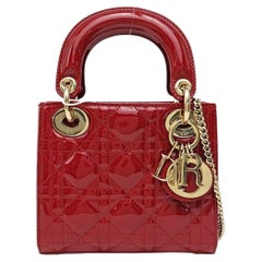 Lady Dior Mini Red Patent Leather Gold-tone Chain Strap Suede Interior