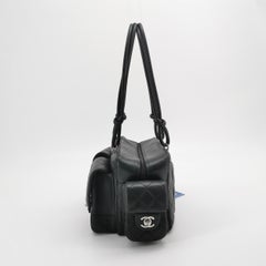 Chanel Cambon Multi-pocket Ligne Reporter Bag Medium Black CC on Black Leather