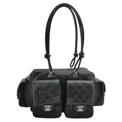 Chanel Cambon Multi-pocket Ligne Reporter Bag Medium Black CC on Black Leather