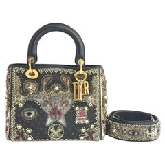 Lady Dior Medium Multicolor Beaded Leather and Fabric Gold Hardware with Strap