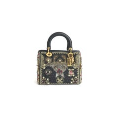 Lady Dior Medium Multicolor Beaded Leather and Fabric Gold Hardware with Strap