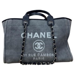 Chanel Deauville Tote Medium Navy Denim Top Handle