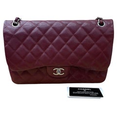 Chanel Classic Flap Jumbo Double Flap Burgundy Caviar Leather Silver Hardware