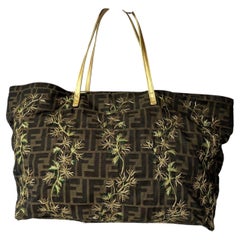 Fendi Tote Zucca Canvas with Golden Flower Embroidery