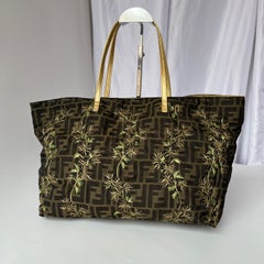 Fendi Tote Zucca Canvas with Golden Flower Embroidery