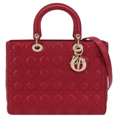 Lady Dior Large Bag Red Lambskin Cannage Leather Silver Hardware