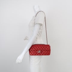 Chanel Baguette Flap Shoulder Bag Red Lambskin Silver Hardware Double Strap