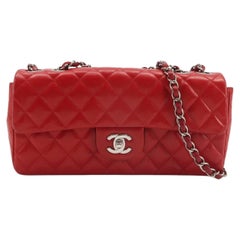 Chanel Baguette Flap Shoulder Bag Red Lambskin Silver Hardware Double Strap