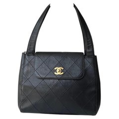 Chanel Vintage Kelly Mini Top Handle Flap Bag Black Lambskin Leather