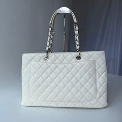 Chanel GST Grand Shopping Tote Large White Caviar Leather Silver Hardware