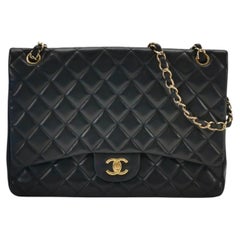 Chanel Classic Flap Maxi 2009 Black Lambskin Leather Single Flap with Gold HW