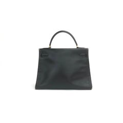 Hermès Kelly 32 Retourne 1979 Black Box Leather Gold Hardware With Strap
