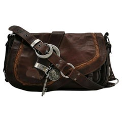 Dior Vintage Gaucho Large Dark Brown Leather Crossbody Bag 36cm
