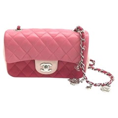 Chanel Classic Flap Rectangular Mini Tricolor Pink Lambskin Silver Charms