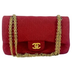 Chanel Classic Flap Small Red Fabric Double Flap Vintage 24k Gold Hardware