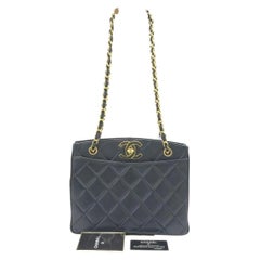 Chanel Vintage XL CC Black Quilted Lambskin Leather Tote Small