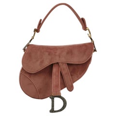 Dior Saddle Mini Dusty Pink Velvet Handbag with Crystals